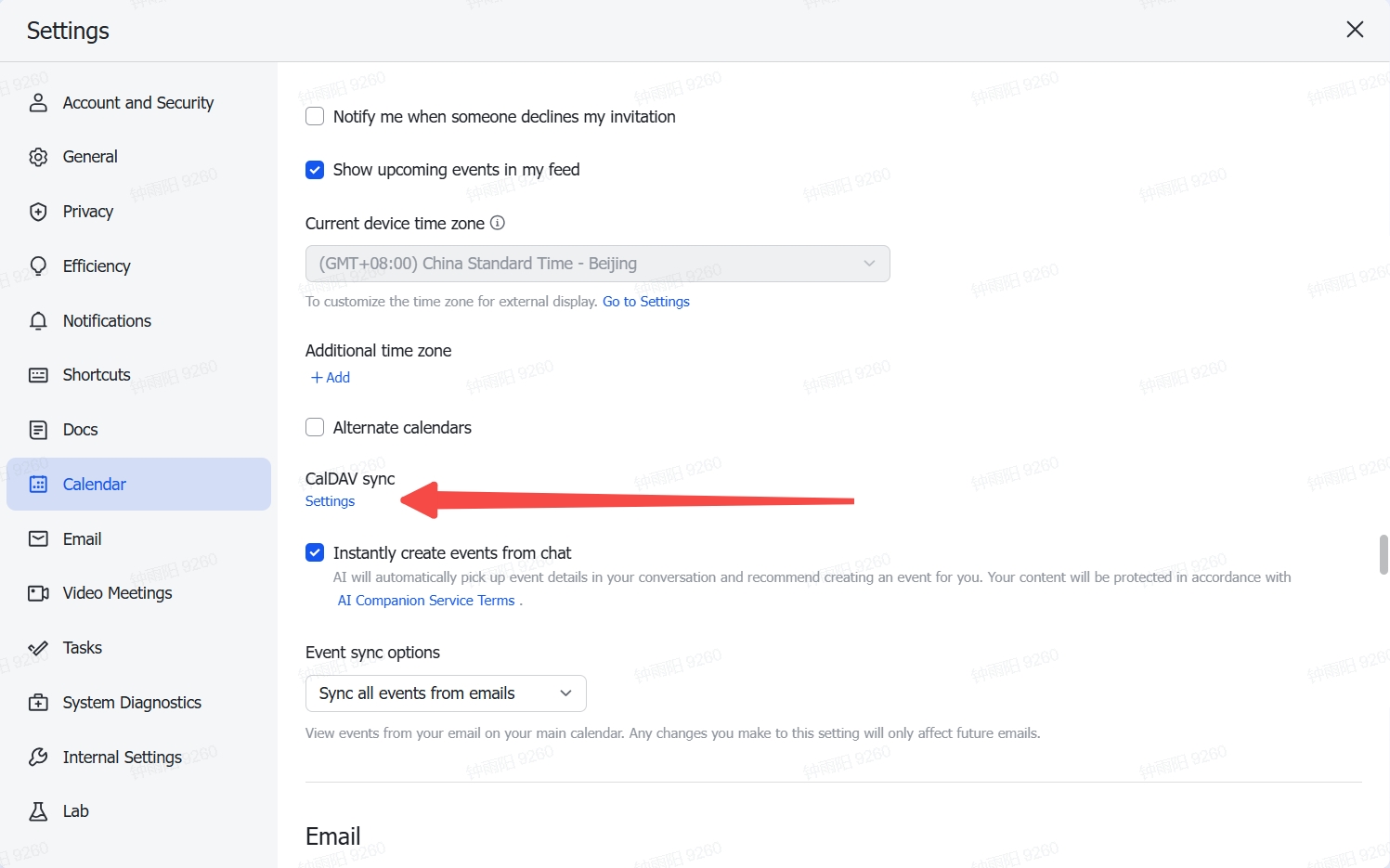 Open CalDAV Sync settings