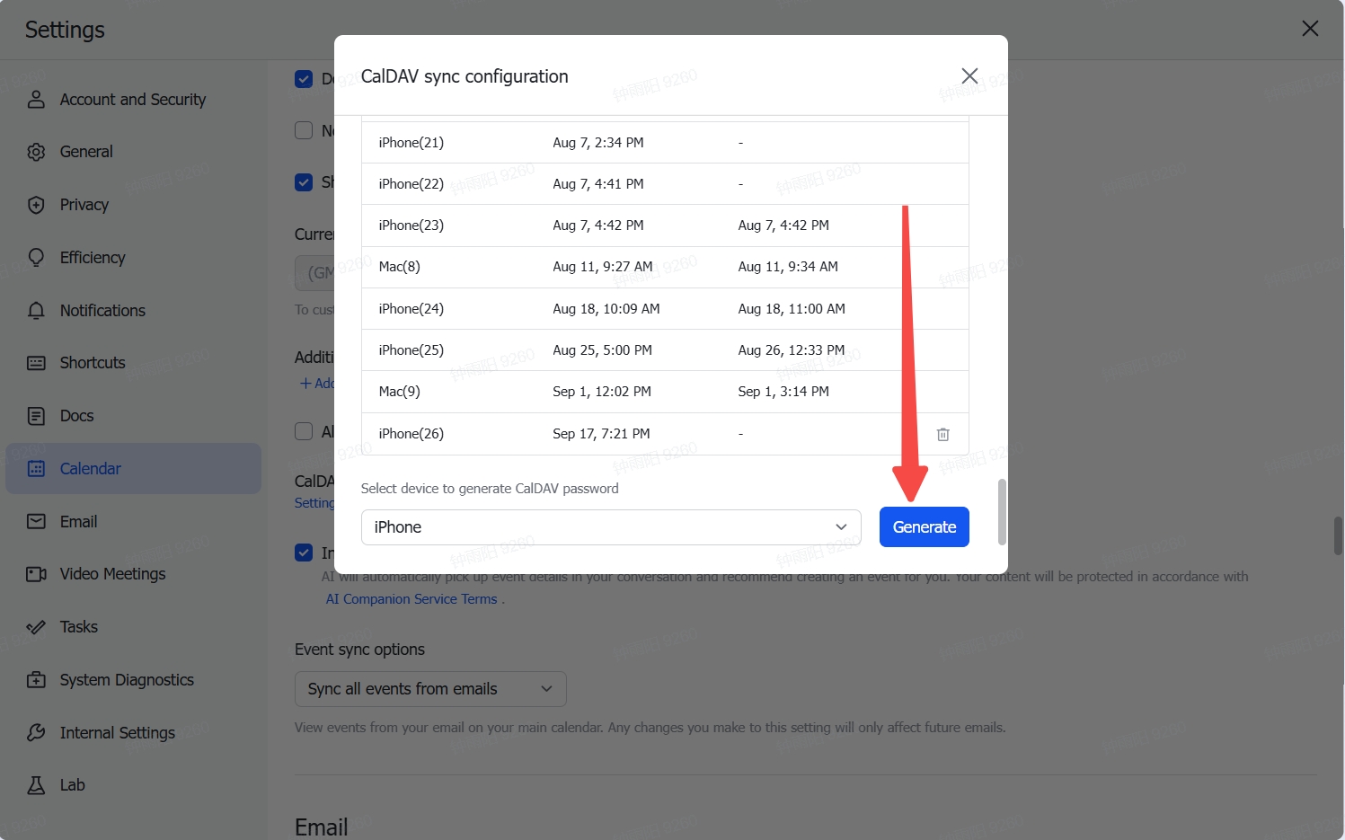Generate Feishu CalDAV credentials