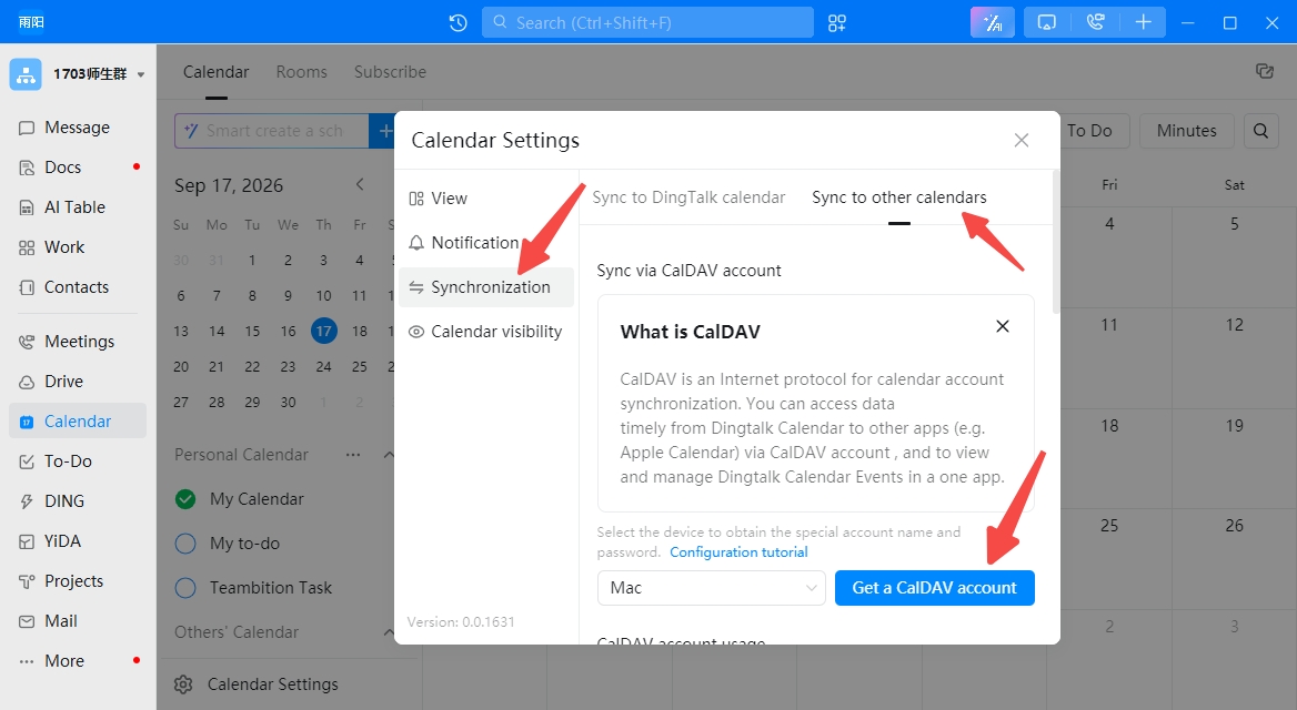 Get a DingTalk CalDAV account