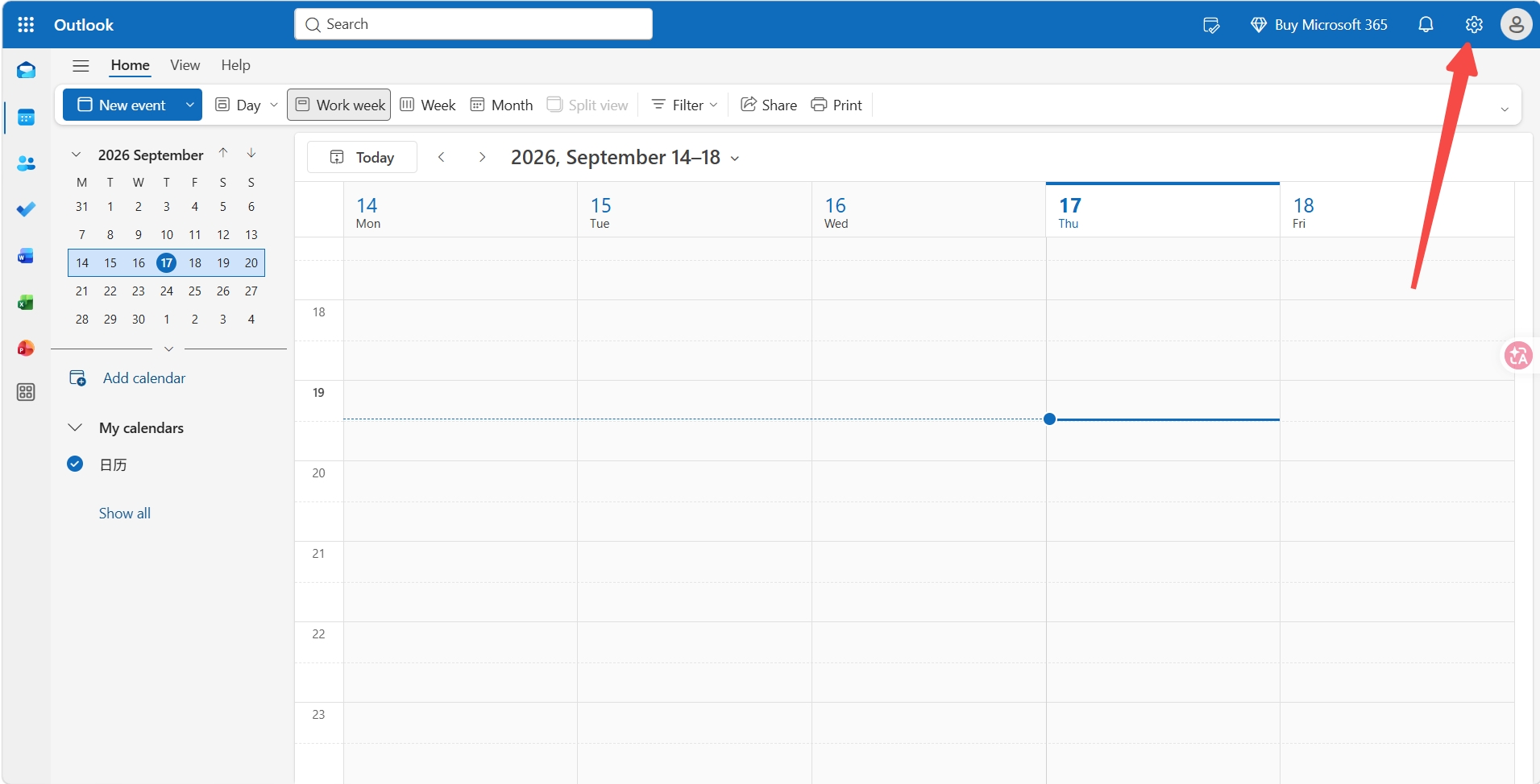 Open Outlook Calendar settings